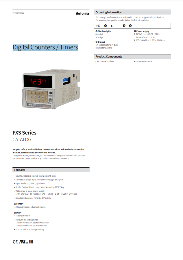 AUTONICS FXS CATALOG FXS SERIES: DIGITAL COUNTERS/TIMERS